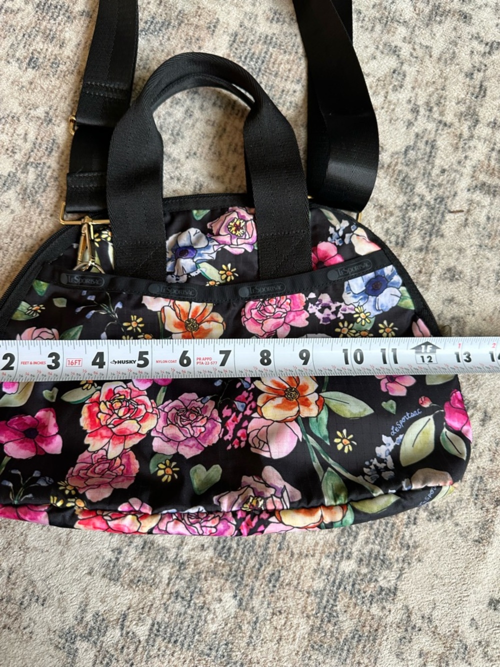 LeSportsac Floral Nylon Tote Crossbody Bag Black Multi Travel Everyday - Picture 8 of 9